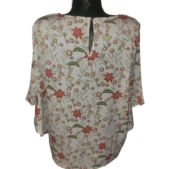 Papillon Cream Floral Print Bell Sleeve Blouse XL - Picture 6 of 7